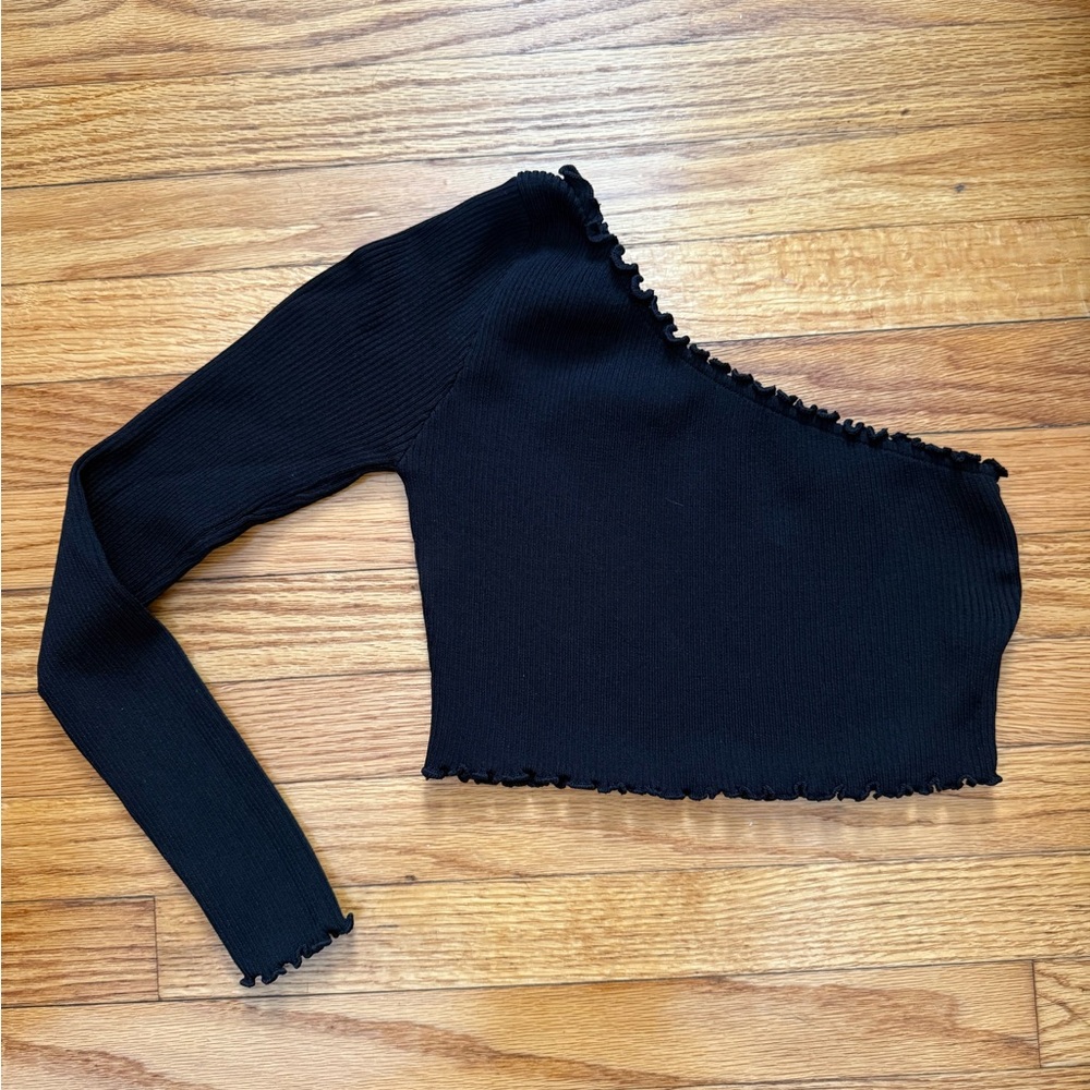 Nasty Gal Black Ribbed One-Shoulder Top